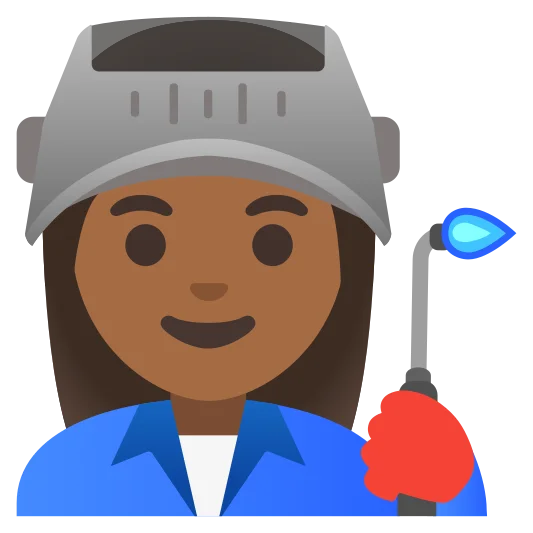 The woman factory worker: medium-dark skin tone emoji.