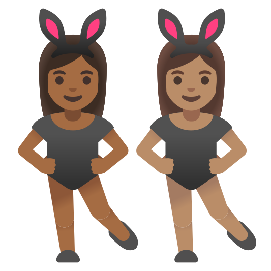 The women with bunny ears: medium-dark skin tone, medium skin tone emoji.