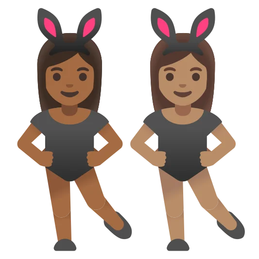 The women with bunny ears: medium-dark skin tone, medium skin tone emoji.