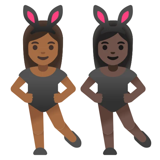 The women with bunny ears: medium-dark skin tone, dark skin tone emoji.