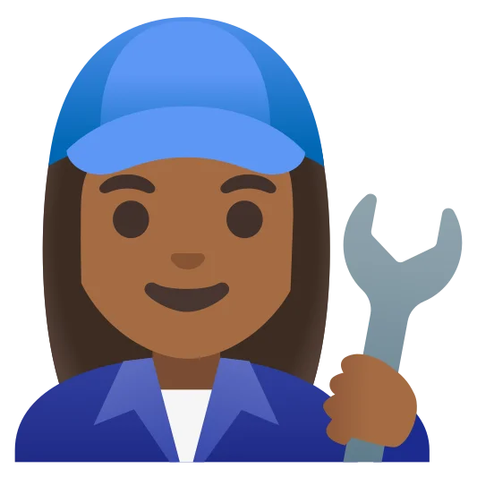 The woman mechanic: medium-dark skin tone emoji.