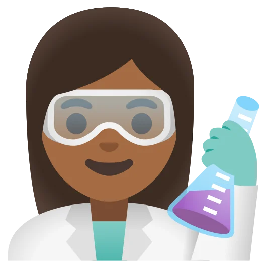 The woman scientist: medium-dark skin tone emoji.