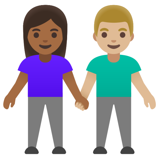 The woman and man holding hands: medium-dark skin tone, medium-light skin tone emoji.