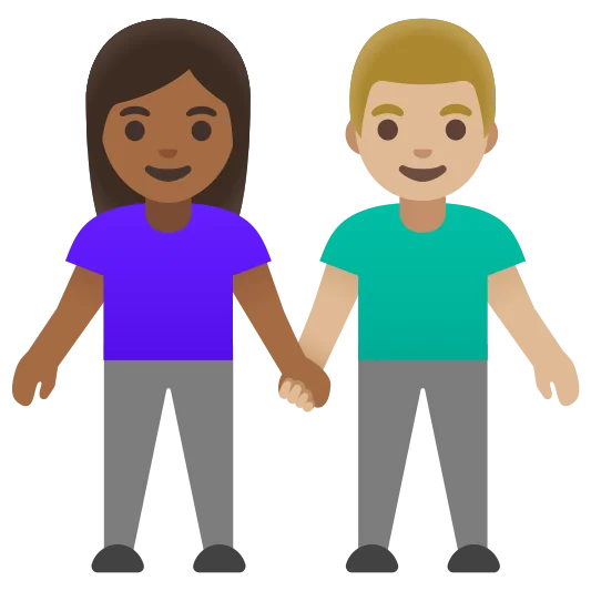 The woman and man holding hands: medium-dark skin tone, medium-light skin tone emoji.