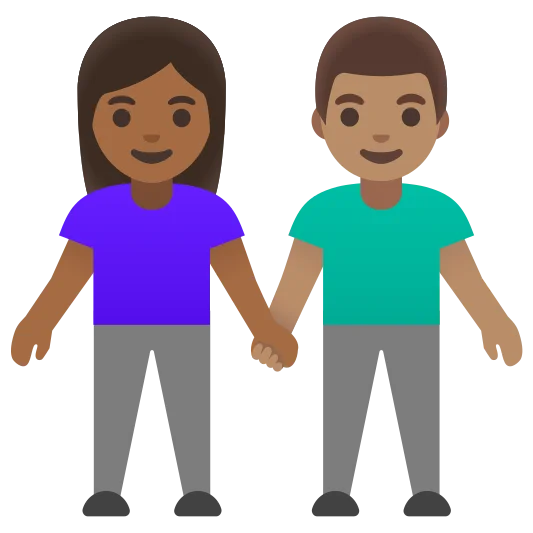 The woman and man holding hands: medium-dark skin tone, medium skin tone emoji.