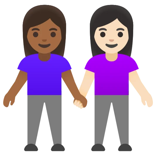 The women holding hands: medium-dark skin tone, light skin tone emoji.