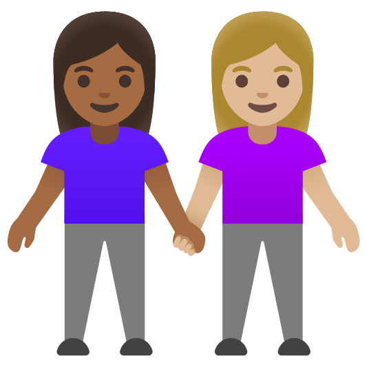 The women holding hands: medium-dark skin tone, medium-light skin tone emoji.