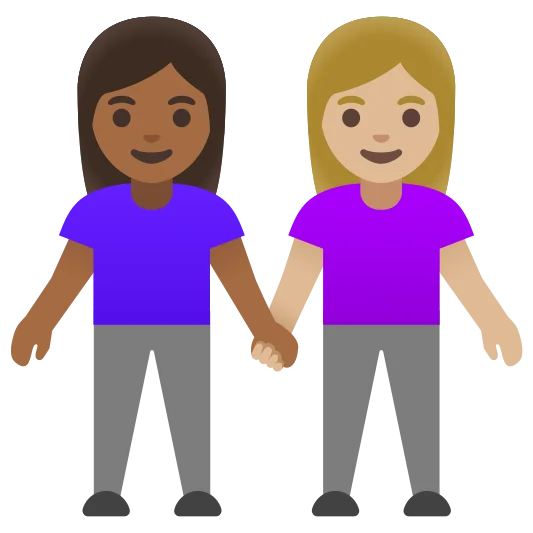 The women holding hands: medium-dark skin tone, medium-light skin tone emoji.
