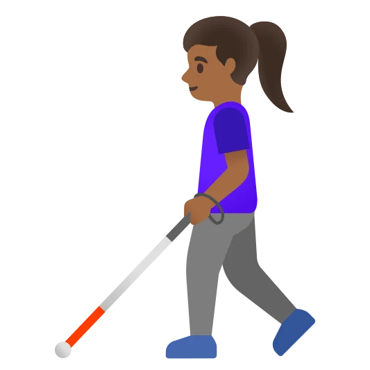 The woman with white cane: medium-dark skin tone emoji.