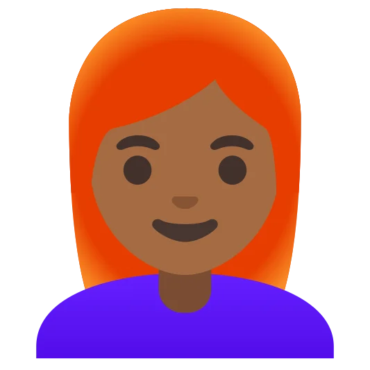 The woman: red hair: medium-dark skin tone emoji.