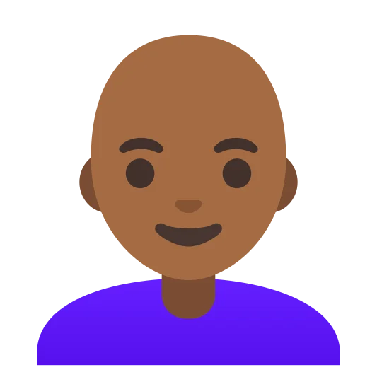 The woman: bald: medium-dark skin tone emoji.