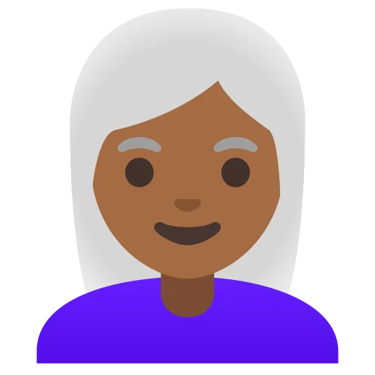 The woman: white hair: medium-dark skin tone emoji.