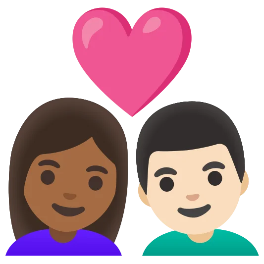 The couple with heart: woman, man: medium-dark skin tone, light skin tone emoji.