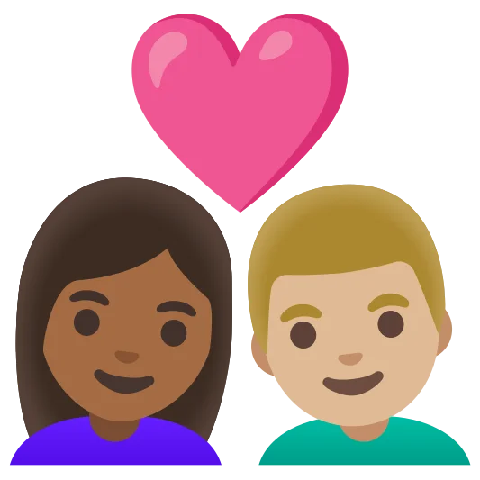 The couple with heart: woman, man: medium-dark skin tone, medium-light skin tone emoji.
