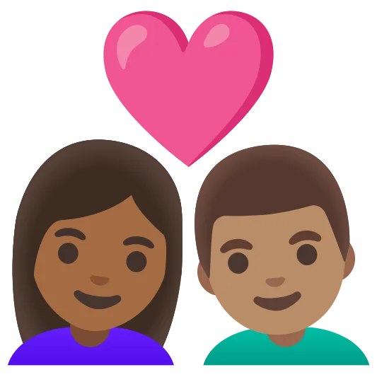 The couple with heart: woman, man: medium-dark skin tone, medium skin tone emoji.