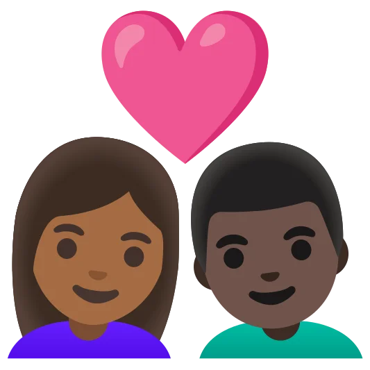 The couple with heart: woman, man: medium-dark skin tone, dark skin tone emoji.
