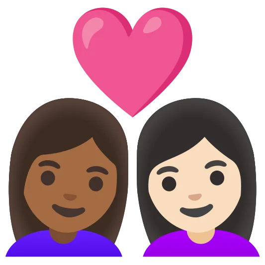 The couple with heart: woman, woman: medium-dark skin tone, light skin tone emoji.