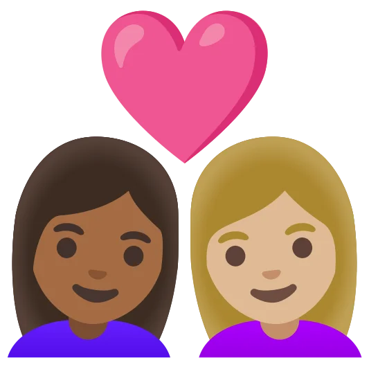 The couple with heart: woman, woman: medium-dark skin tone, medium-light skin tone emoji.