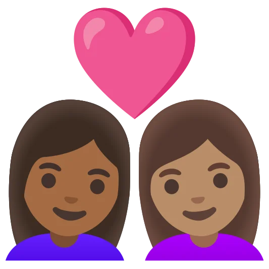 The couple with heart: woman, woman: medium-dark skin tone, medium skin tone emoji.