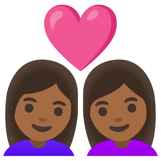 The couple with heart: woman, woman: medium-dark skin tone, medium-dark skin tone emoji.