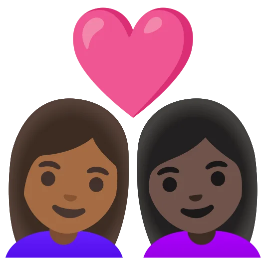 The couple with heart: woman, woman: medium-dark skin tone, dark skin tone emoji.