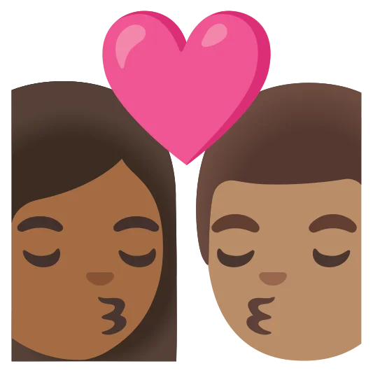 The kiss: woman, man: medium-dark skin tone, medium skin tone emoji.