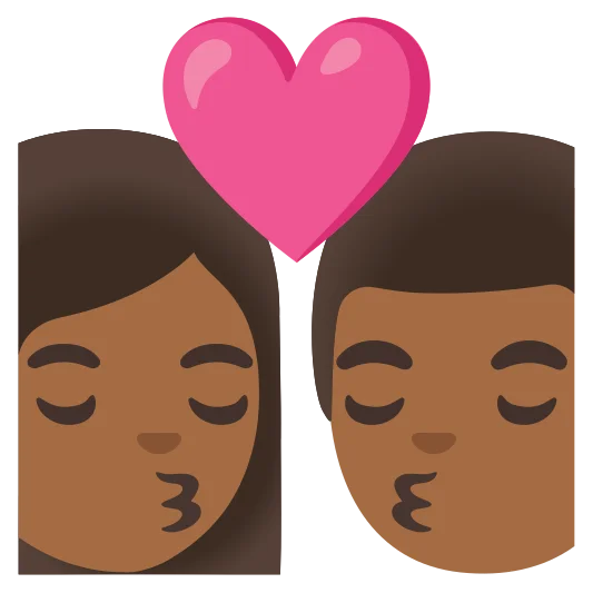 The kiss: woman, man: medium-dark skin tone, medium-dark skin tone emoji.