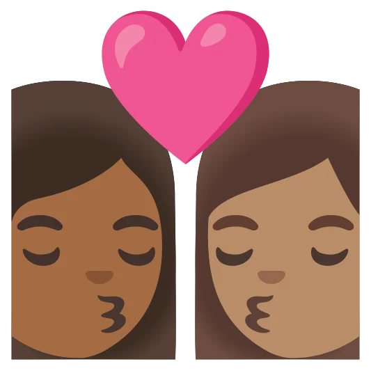 The kiss: woman, woman: medium-dark skin tone, medium skin tone emoji.