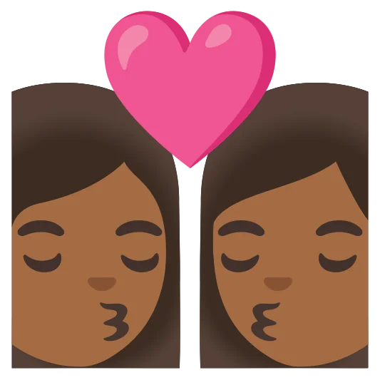 The kiss: woman, woman: medium-dark skin tone, medium-dark skin tone emoji.
