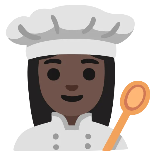 The woman cook: dark skin tone emoji.