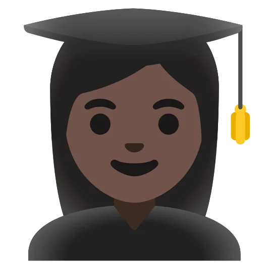 The woman student: dark skin tone emoji.