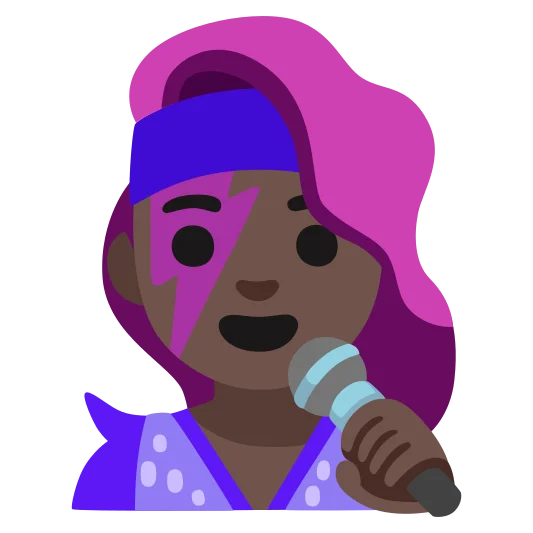 The woman singer: dark skin tone emoji.