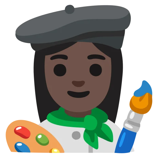 The woman artist: dark skin tone emoji.