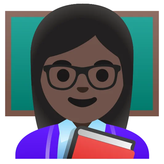 The woman teacher: dark skin tone emoji.