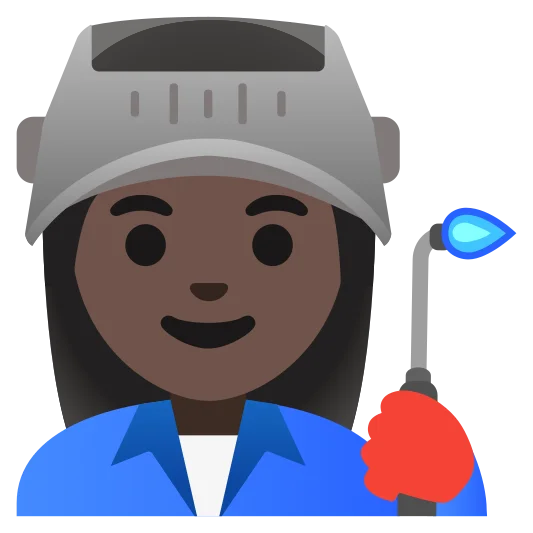 The woman factory worker: dark skin tone emoji.
