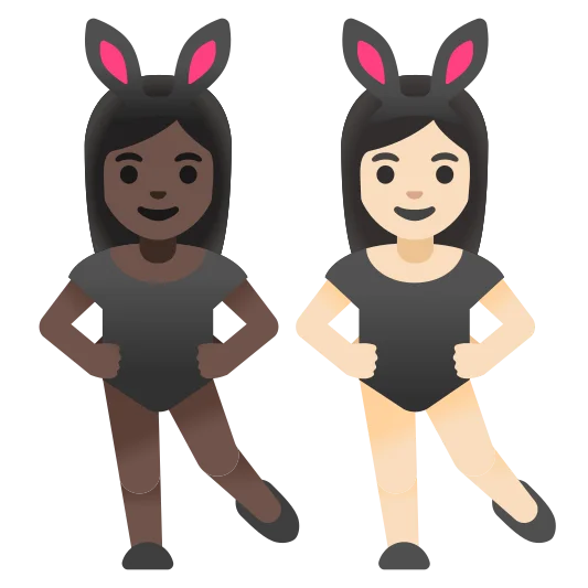 The women with bunny ears: dark skin tone, light skin tone emoji.