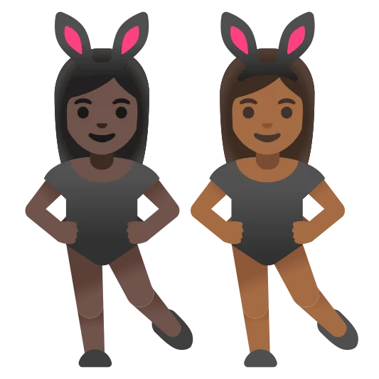 The women with bunny ears: dark skin tone, medium-dark skin tone emoji.