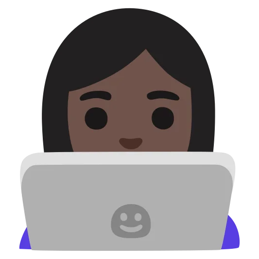 The woman technologist: dark skin tone emoji.