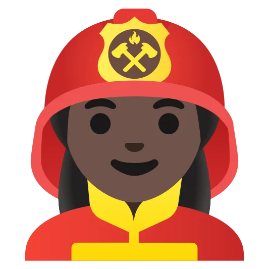 The woman firefighter: dark skin tone emoji.