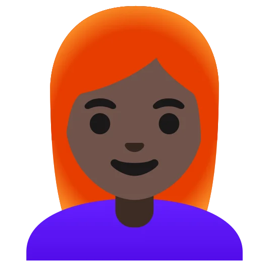 The woman: red hair: dark skin tone emoji.