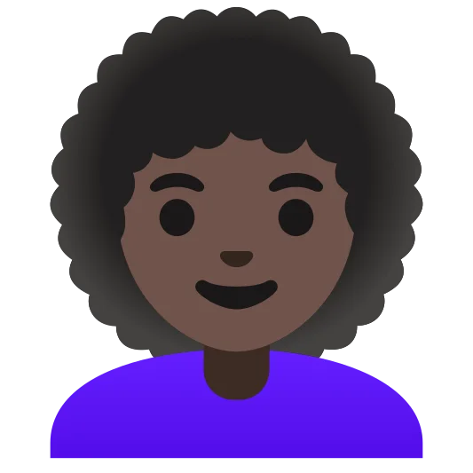 The woman: curly hair: dark skin tone emoji.