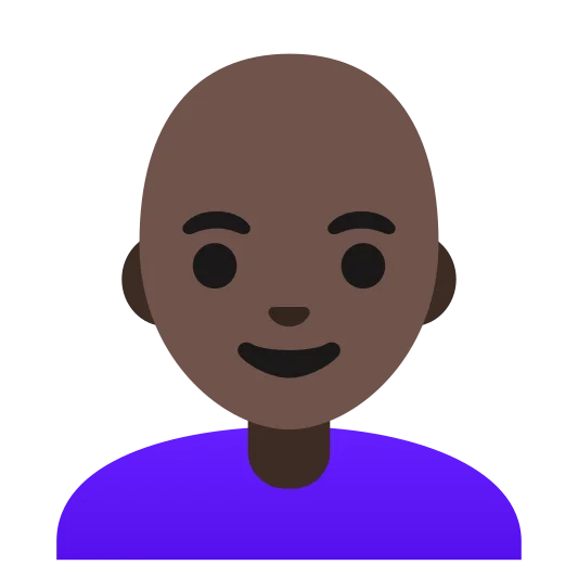 The woman: bald: dark skin tone emoji.