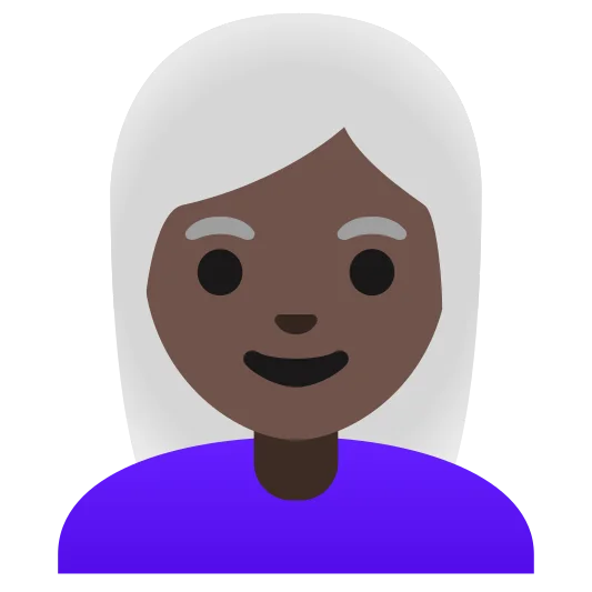 The woman: white hair: dark skin tone emoji.