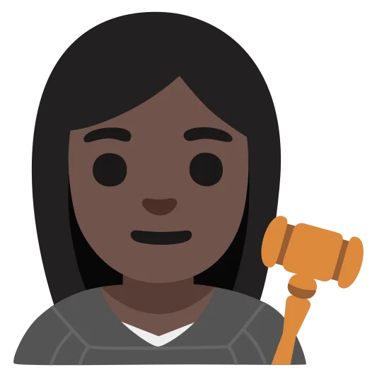 The woman judge: dark skin tone emoji.