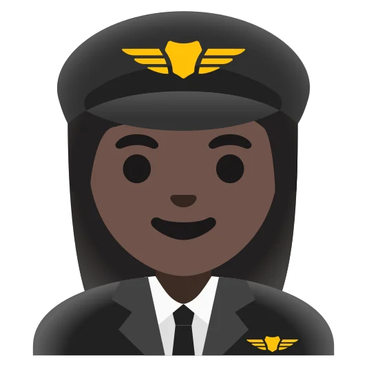 The woman pilot: dark skin tone emoji.