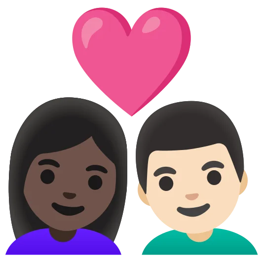 The couple with heart: woman, man: dark skin tone, light skin tone emoji.