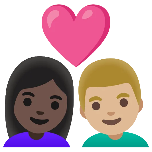 The couple with heart: woman, man: dark skin tone, medium-light skin tone emoji.