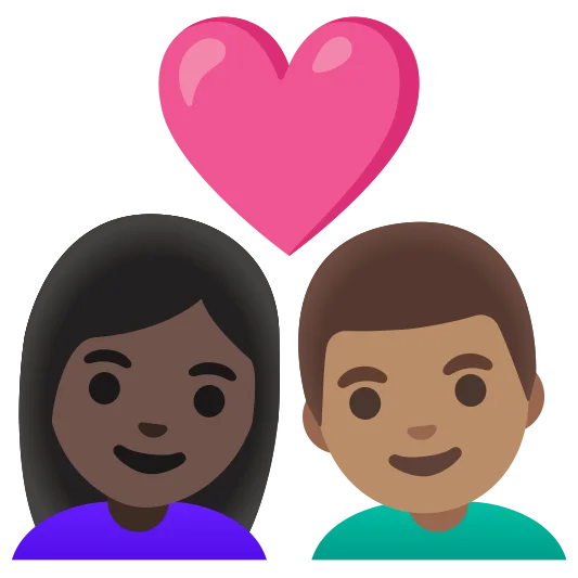 The couple with heart: woman, man: dark skin tone, medium skin tone emoji.