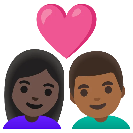 The couple with heart: woman, man: dark skin tone, medium-dark skin tone emoji.