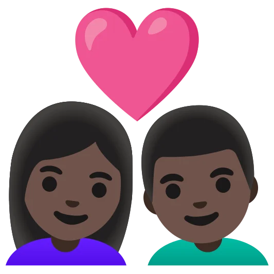 The couple with heart: woman, man: dark skin tone, dark skin tone emoji.